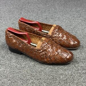 Moreschi Brown Woven Leather Loafers Mens 8.5 Handmade Italian Slip On Dress